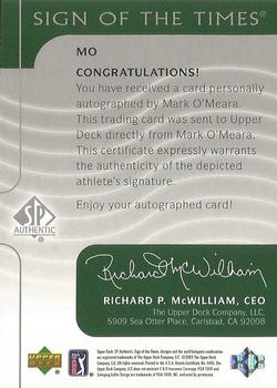 2003 SP Authentic - Sign of the Times Platinum #MO Mark O'Meara Back