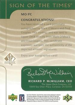2003 SP Authentic - Sign of the Times Dual #MO/FC Mark O'Meara / Fred Couples Back