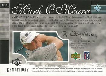 2003 Upper Deck Renditions - The Apparel Collection #AC-MO Mark O'Meara Back