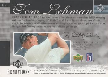 2003 Upper Deck Renditions - The Apparel Collection #AC-TL Tom Lehman Back