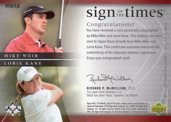 2004 SP Authentic - Sign of the Times Dual #MW/LK Mike Weir / Lorie Kane Back