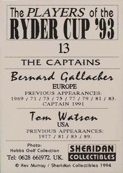 1994 Sheridan Collectibles Players of the Ryder Cup '93 #13 Bernard Gallacher / Tom Watson Back