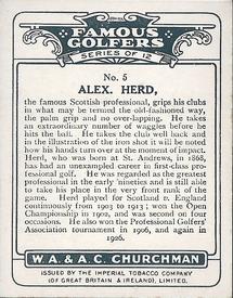 1927 Churchman's Famous Golfers 1st Series (Large) #5 Alex Herd Back