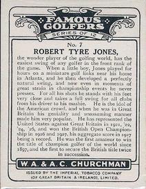 1927 Churchman's Famous Golfers 1st Series (Large) #7 Bobby Jones Back