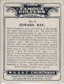 1927 Churchman's Famous Golfers 1st Series (Large) #9 Edward Ray Back