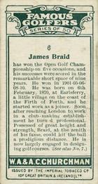 1927 Churchman's Famous Golfers #6 James Braid Back