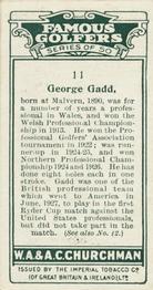 1927 Churchman's Famous Golfers #11 George Gadd Back