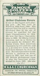 1927 Churchman's Famous Golfers #16 Arthur Havers Back