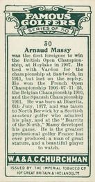 1927 Churchman's Famous Golfers #30 Arnaud Massy Back