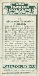 1927 Churchman's Famous Golfers #38 Alexander Simpson Back