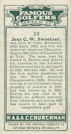 1927 Churchman's Famous Golfers #39 Jess Sweetser Back
