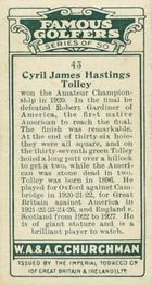 1927 Churchman's Famous Golfers #43 Cyril Tolley Back
