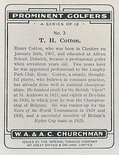 1931 Churchman's Prominent Golfers (Large) #3 Henry Cotton Back