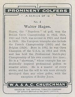 1931 Churchman's Prominent Golfers (Large) #4 Walter Hagen Back