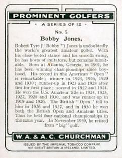 1931 Churchman's Prominent Golfers (Large) #5 Bobby Jones Back
