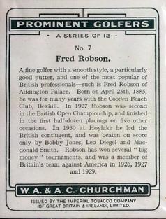 1931 Churchman's Prominent Golfers (Large) #7 Fred Robson Back