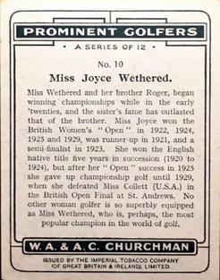 1931 Churchman's Prominent Golfers (Large) #10 Joyce Wethered Back