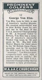 1931 Churchman's Prominent Golfers (Small) #12 George Von Elm Back