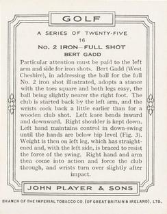 1939 Player's Golf #16 Bert Gadd Back