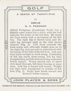1939 Player's Golf #21 Alfred Padgham Back