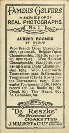 1928 Millhoff Famous Golfers #1 Aubrey Boomer Back