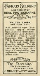 1928 Millhoff Famous Golfers #2 Walter Hagen Back