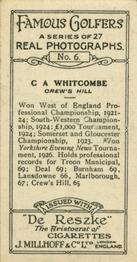 1928 Millhoff Famous Golfers #6 Charles Whitcombe Back