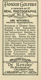 1928 Millhoff Famous Golfers #8 Abe Mitchell Back