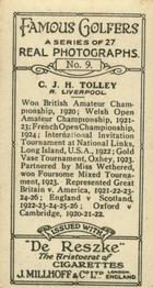 1928 Millhoff Famous Golfers #9 C.J.H. Tolley Back