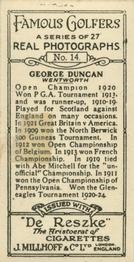 1928 Millhoff Famous Golfers #14 George Duncan Back