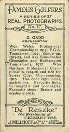 1928 Millhoff Famous Golfers #17 George Gadd Back