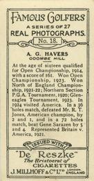 1928 Millhoff Famous Golfers #18 Arthur Havers Back