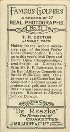 1928 Millhoff Famous Golfers #21 Henry Cotton Back