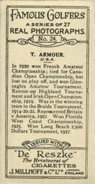 1928 Millhoff Famous Golfers #24 Tommy Armour Back