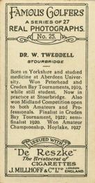 1928 Millhoff Famous Golfers #25 William Tweddell Back
