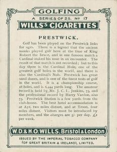 1924 Wills's Cigarettes Golfing #17 Prestwick Back