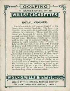 1924 Wills's Cigarettes Golfing #19 Royal Cromer Back
