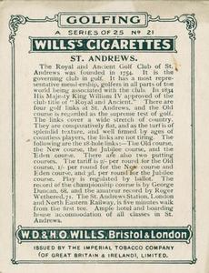 1924 Wills's Cigarettes Golfing #21 St. Andrews Back