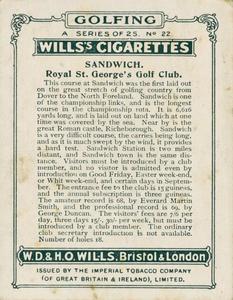 1924 Wills's Cigarettes Golfing #22 Royal St. George's Back