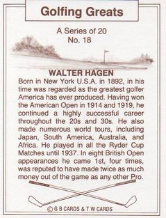 1989 G B Cards & T W Cards Golfing Greats #18 Walter Hagen Back