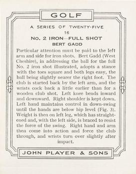 1939 Player's Golf - Without copyright line #16 Bert Gadd Back