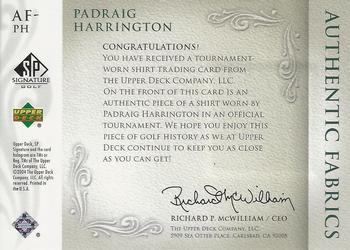 2004 SP Signature - Authentic Fabrics #AF-PH Padraig Harrington Back