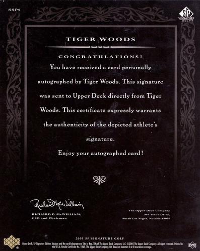 2005 SP Signature Golf - Signature Shots Portrait #SSP2 Tiger Woods Back