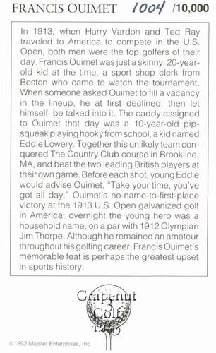1992 Mueller Enterprises Golf's Greatest #3 Francis Ouimet Back