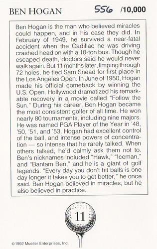 1992 Mueller Enterprises Golf's Greatest #11 Ben Hogan Back