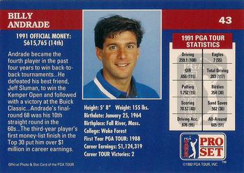 1992 Pro Set PGA Tour The Honda Classic #43 Billy Andrade Back