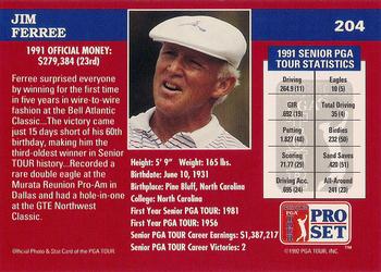 1992 Pro Set PGA Tour The Honda Classic #204 Jim Ferree Back