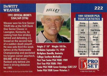 1992 Pro Set PGA Tour The Honda Classic #222 Dewitt Weaver Back