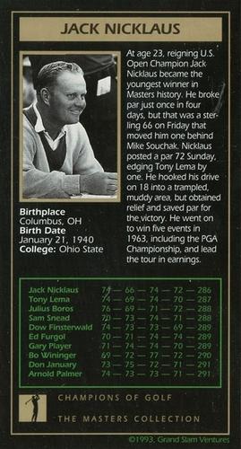 1993-98 Grand Slam Ventures Champions of Golf: The Masters Collection - Gold Foil #NNO Jack Nicklaus Back
