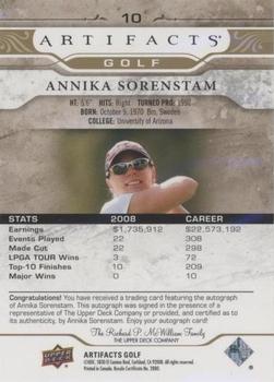 2021 Upper Deck Artifacts - Gold Spectrum Autographs #10 Annika Sorenstam Back